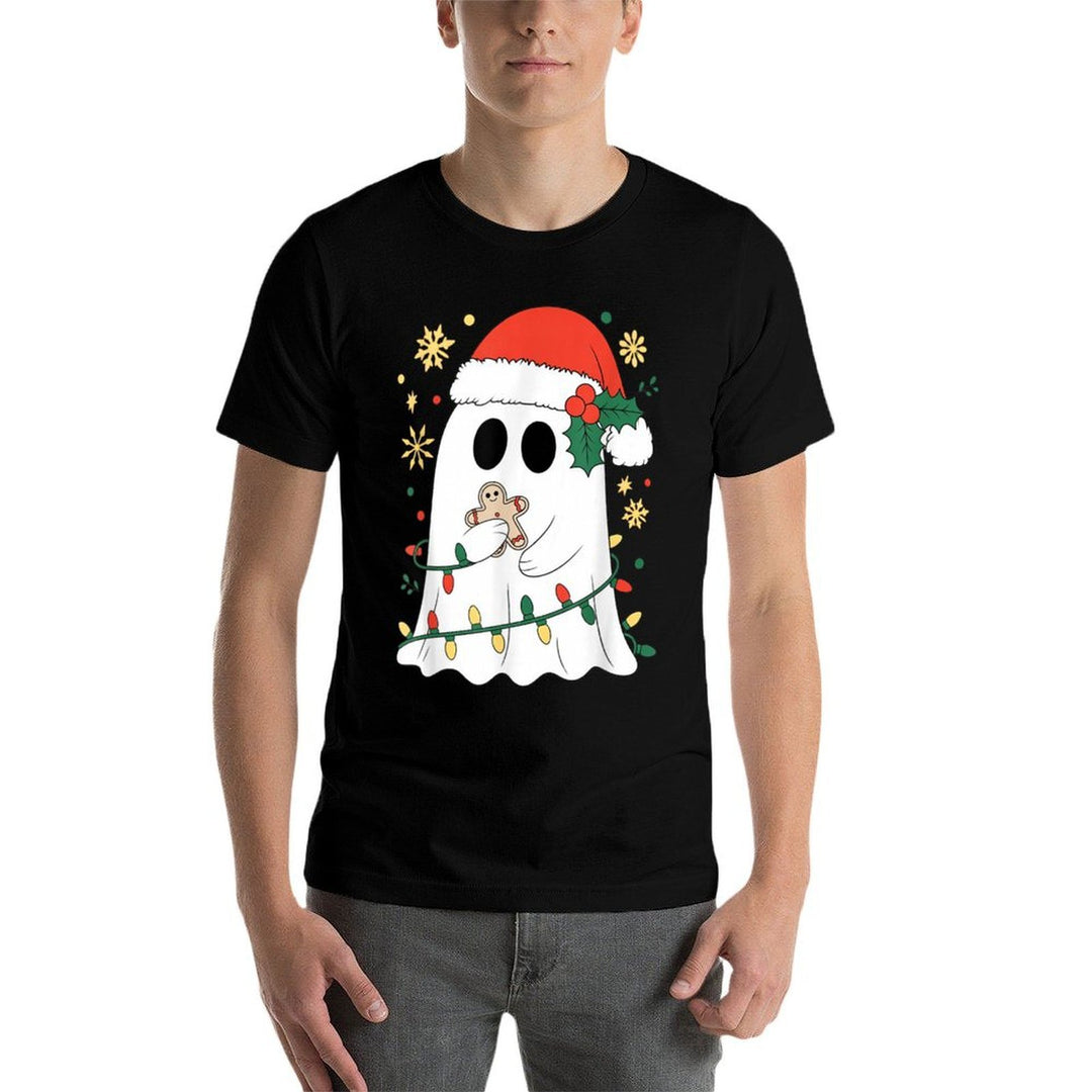 Ghost Christmas Santa Spooky Christmas  Rolled Sleeves T-Shirt