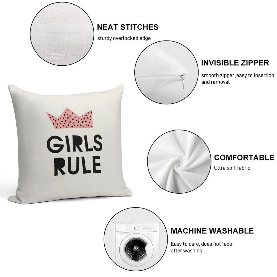 Girls Rule, Abstract, Mid Century Modern Kids Wall Art, Nursery Room Soft Fade-Resistant Throw Pillow