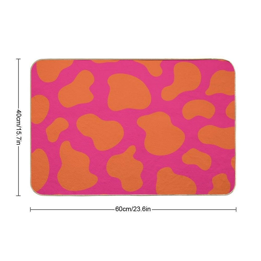 Cow Skin Texture Orange Pop And Hot Neon Pink  Dirt-Trapping Bath Mat