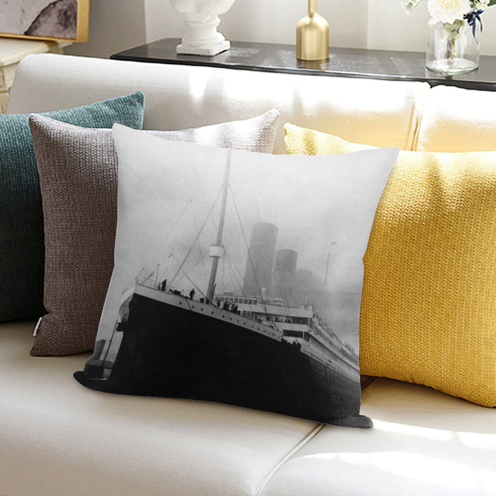 Titanic in Dock in Southampton Soft Short Plush Fabric Throw Pillow