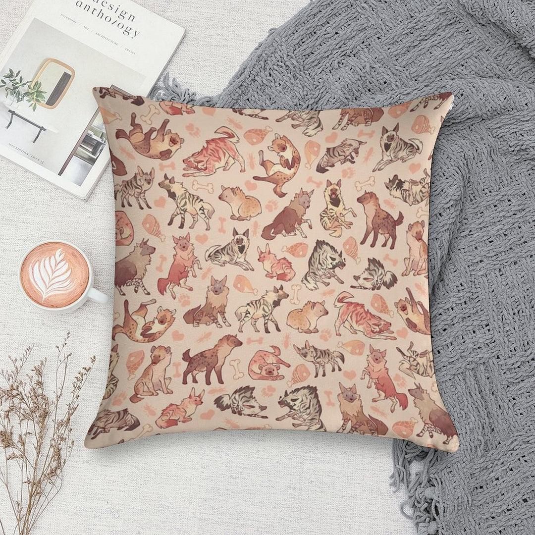 Hyenas in Creamy Orange Soft Easy Maintenance Throw Pillow
