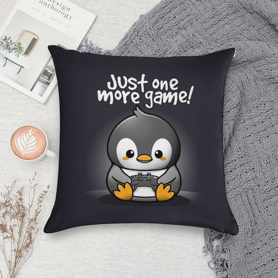 Pengin Just One More Game Soft Short Plush Fabric Throw Pillow