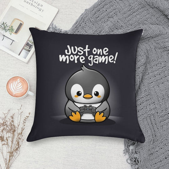 Pengin Just One More Game Soft Short Plush Fabric Throw Pillow