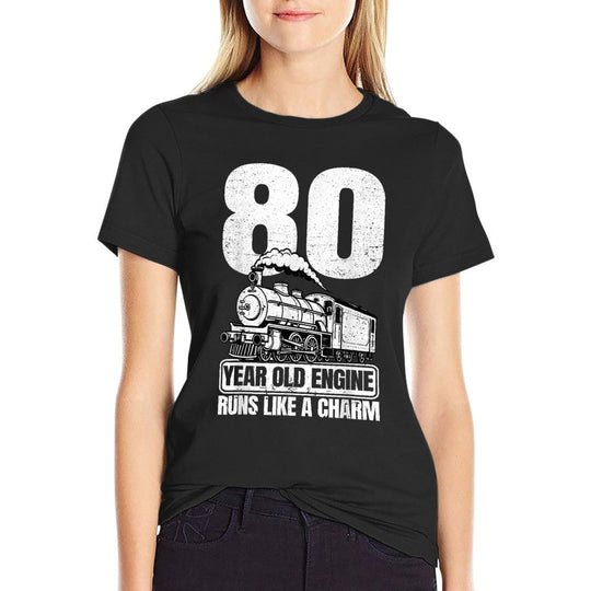 80th Birthday Railroad Locomotive Steam Train  Quick-drying T-Shirt