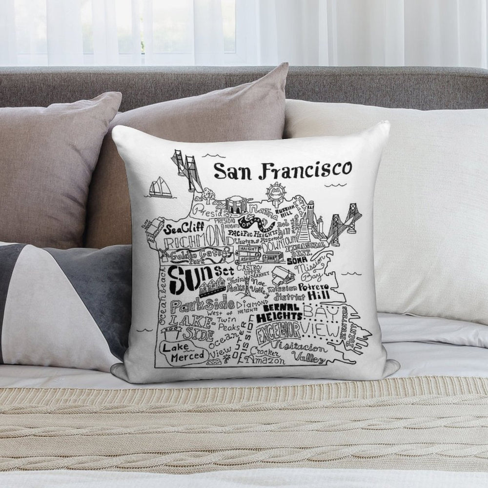 San Francisco Illustrated Map Soft High-Density Material Throw Pillow