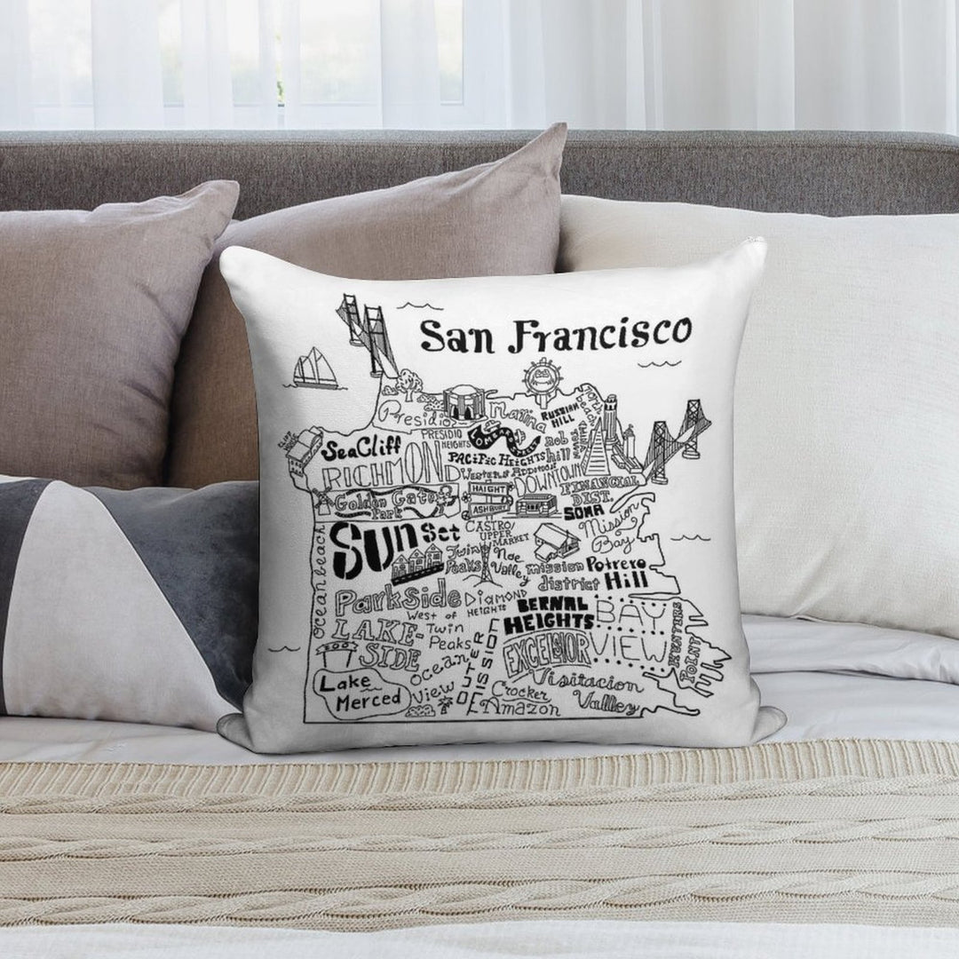 San Francisco Illustrated Map Soft High-Density Material Throw Pillow