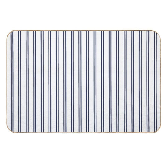 White And Navy Double Stripes  Anti-Trip Bath Mat
