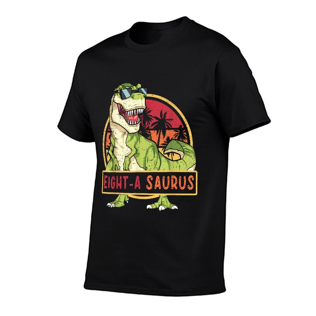 Retro Kids 8 Years Old Birthday 8th T Rex Dino Eight Saurus  Polyester Blend T-Shirt