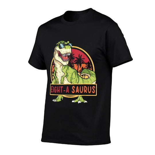 Retro Kids 8 Years Old Birthday 8th T Rex Dino Eight Saurus  Polyester Blend T-Shirt