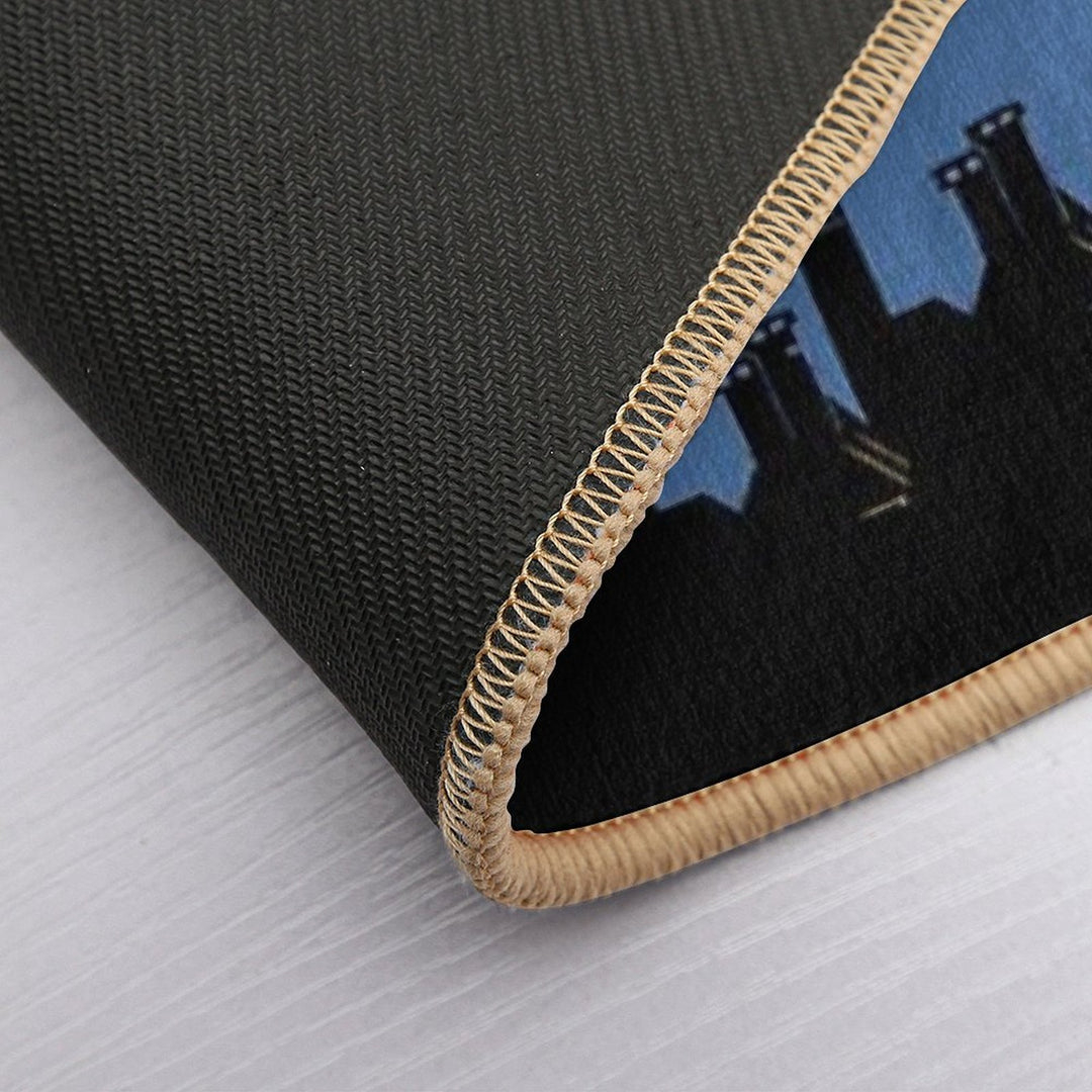 Mary Poppins And Big Ben Linocut Silhouette Print in Black, Blue And Gold  High-Traffic Bath Mat