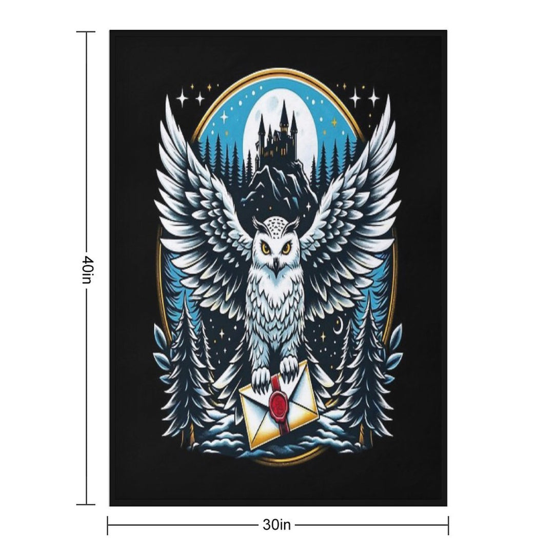 An Owl Messenger in A Mystical Night - Fantasy Travel-friendly Throw Blanket