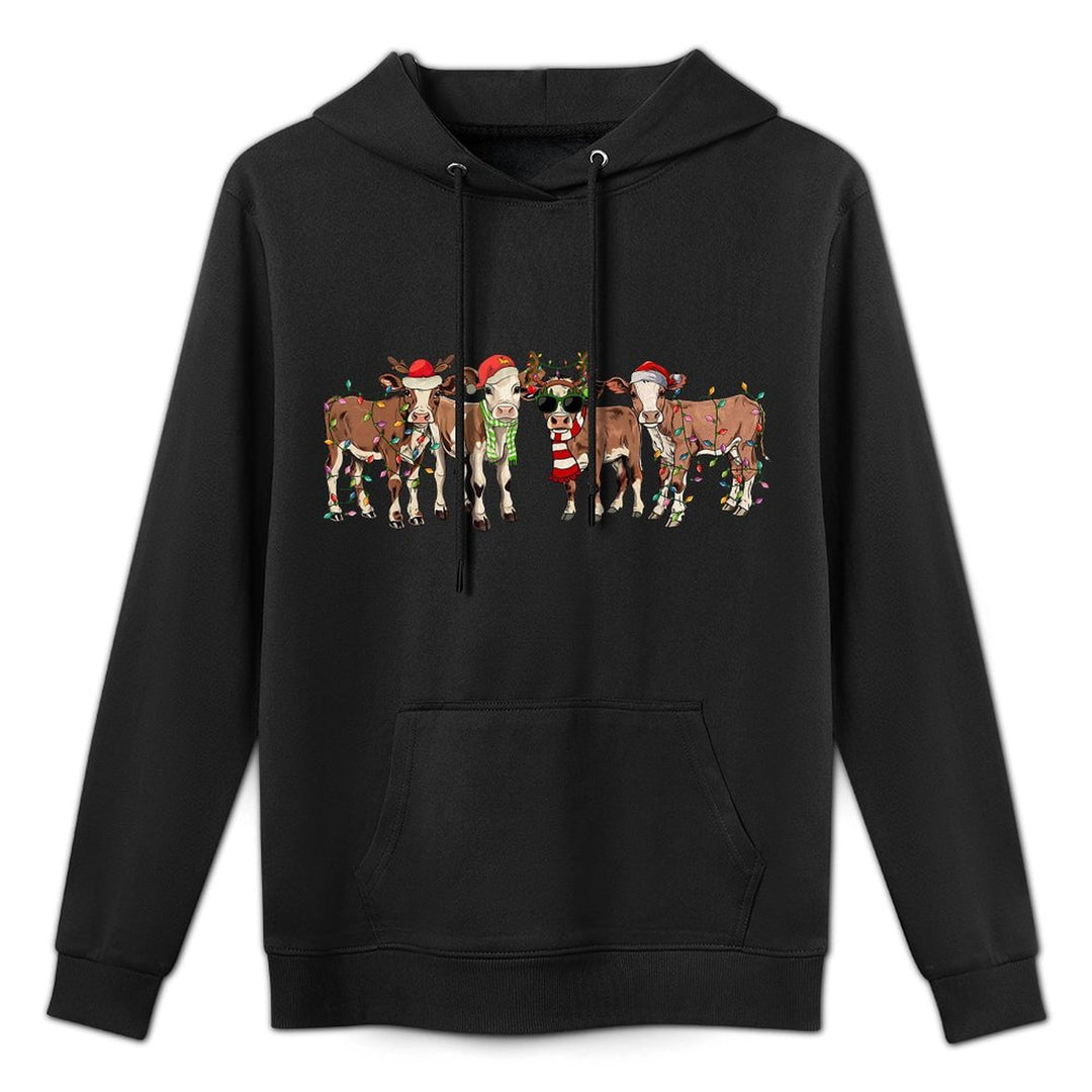 Christmas Cow Western Xmas Lights Holiday Pajamas Cow Lover Relaxed Fit Hoodie