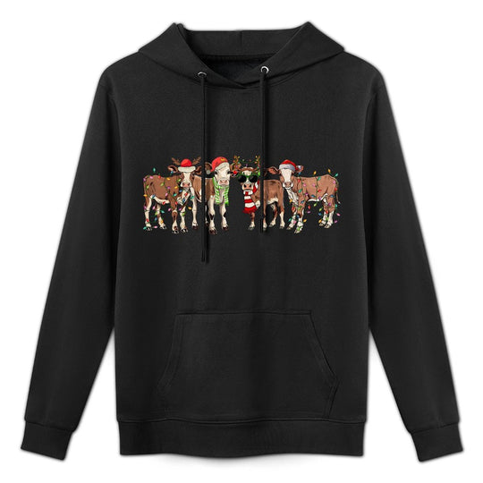 Christmas Cow Western Xmas Lights Holiday Pajamas Cow Lover Relaxed Fit Hoodie