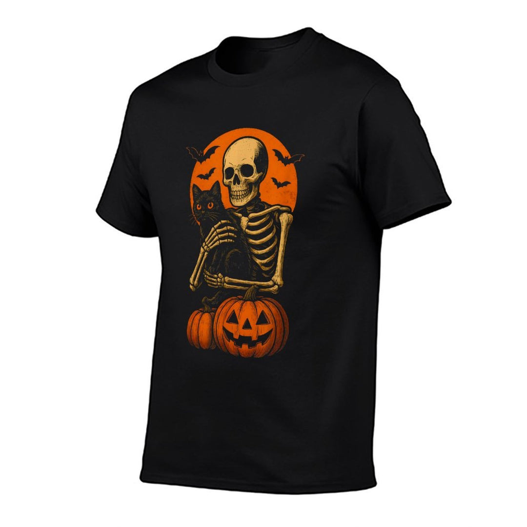 Skeleton And Cute Cat Black Kitten for Halloween Costume  Trendy Pattern T-Shirt