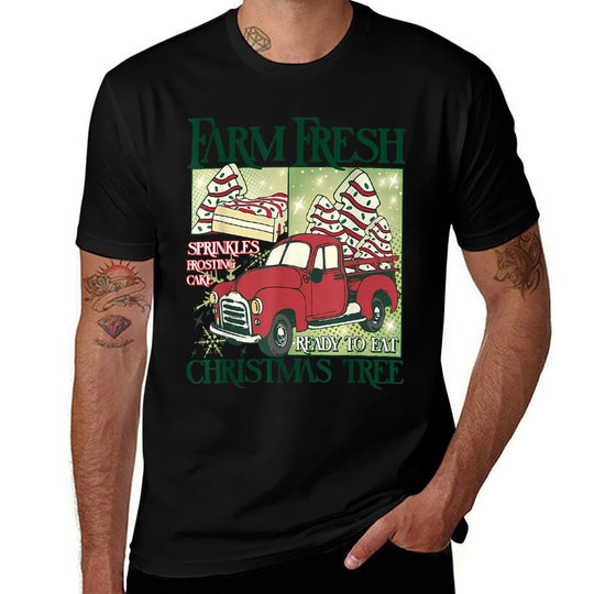 Farm Fresh Christmas Tree Funny Xmas Frosting Cake Debbie  Oversized Silhouette T-Shirt