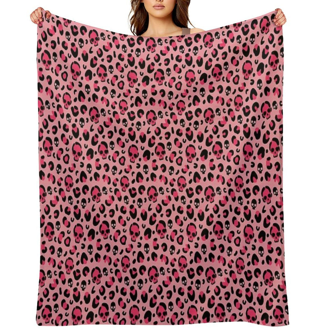 Skull Leopard Print on Pink Background. Machine-washable Throw Blanket