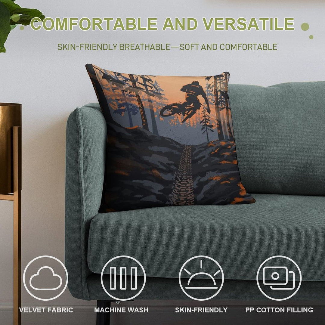 Retro Styled Mountain Biking Dirt Jumper Sunset Soft Warmth Comfort Throw Pillow