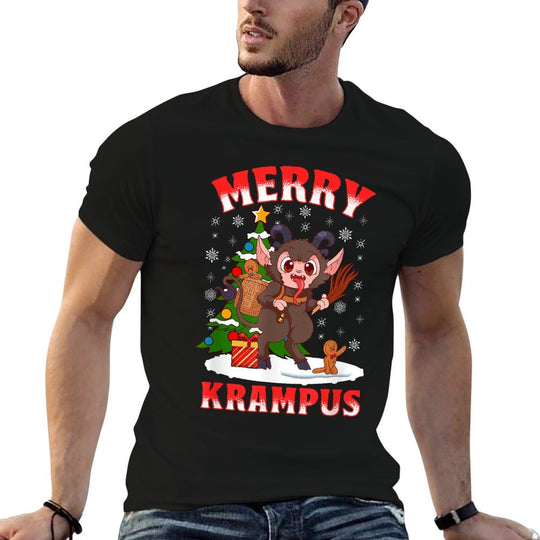 Merry Krampus Cute Kawaii Christmas Holiday Funny Folklore  Oversized Silhouette T-Shirt