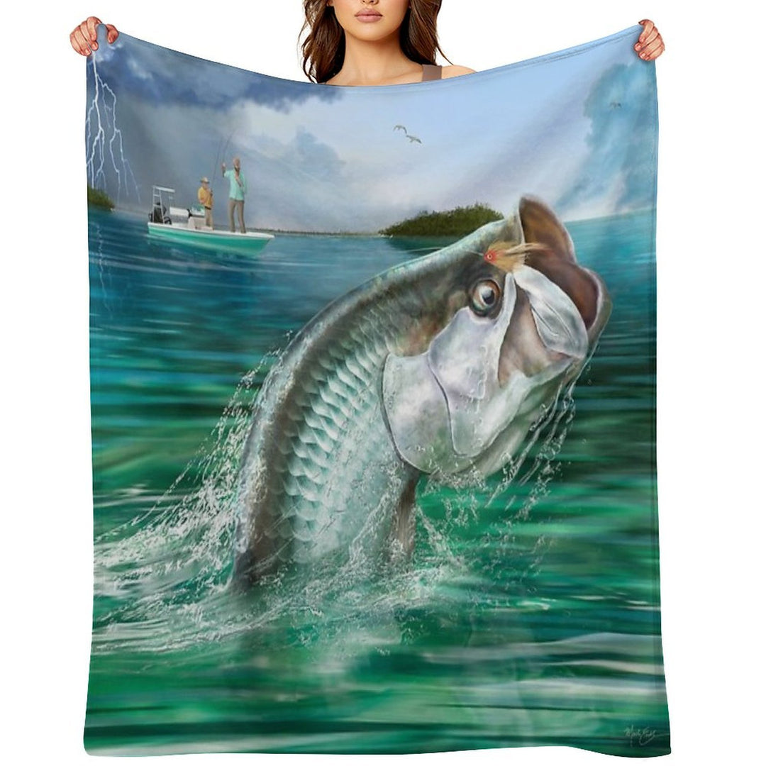 Tarpon Fishing Art Sustainable Throw Blanket