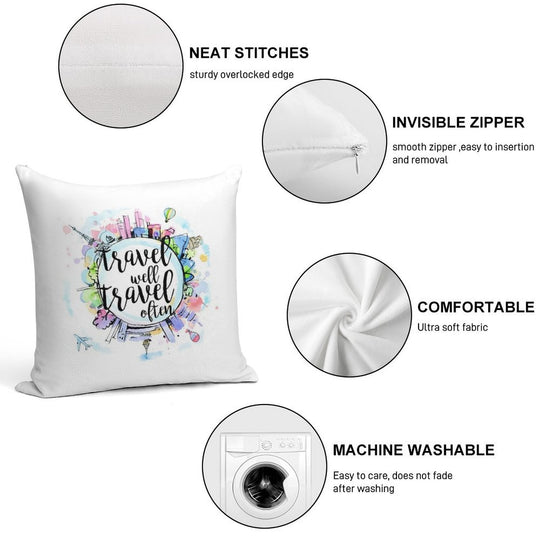 Travel Well, Travel Often Soft Washable Throw Pillow