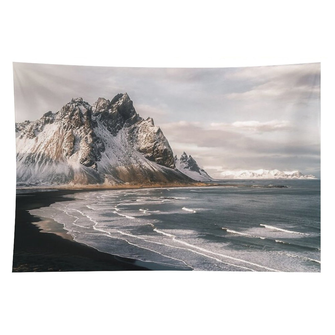 Stokksnes Icelandic Mountain Beach Sunset - Landscape Photography Tapestry