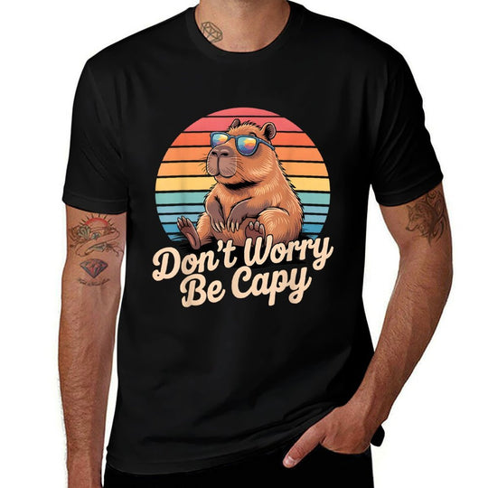 Dont Worry Be Capy Funny Capybara Retro Men Boys Kids Women  Wrinkle-resistant T-Shirt