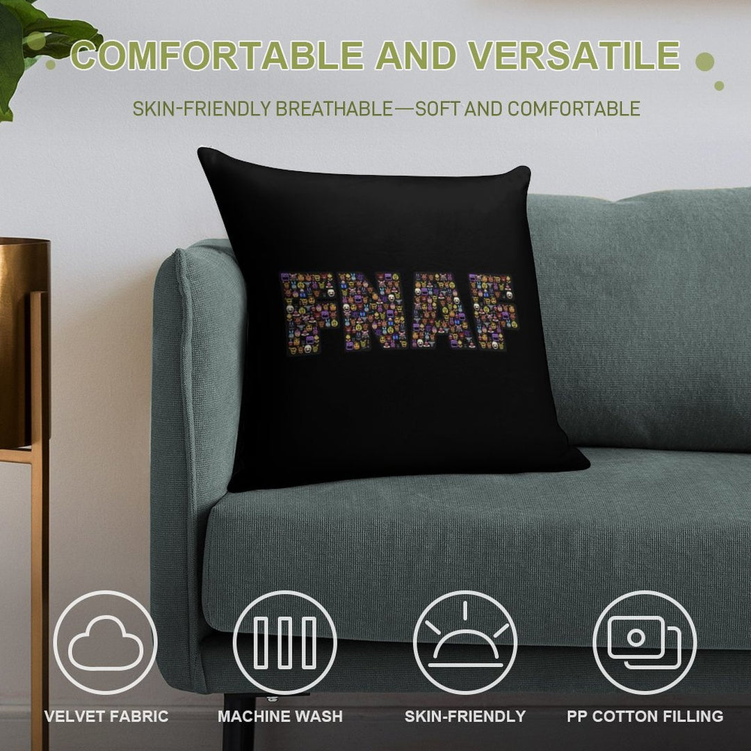 Five Nights at Freddy's - Pixel Art - FNAF Typography Black BG Soft Gift Ready Throw Pillow