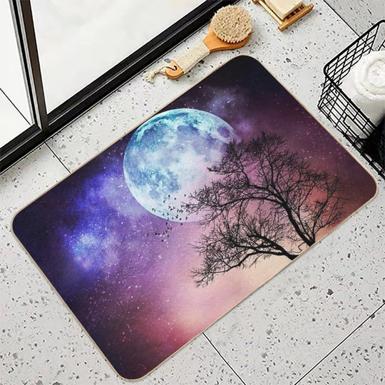 Moon Tree - Magical Night Scene with Tree And Full Moon  Fade-Resistant Bath Mat