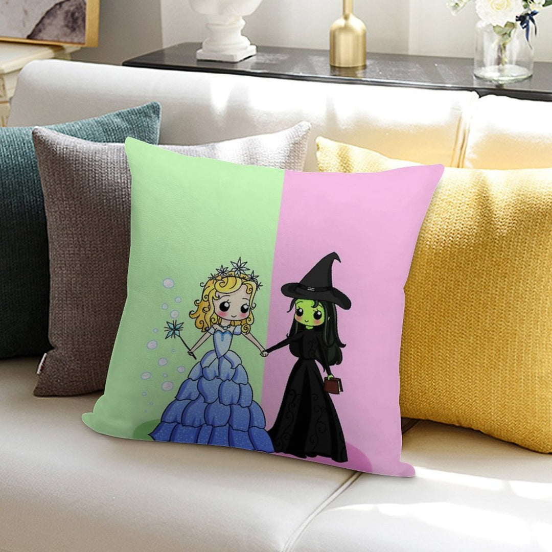 Elphaba & Glinda Soft Hidden Zipper Throw Pillow