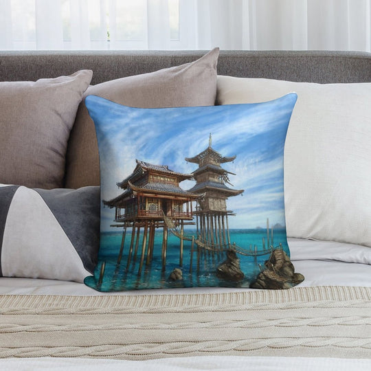 Tropical Temple Soft Short Plush Fabric Throw Pillow