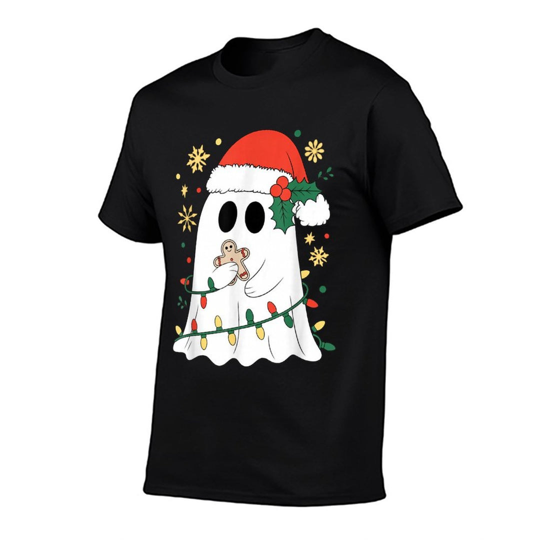 Ghost Christmas Santa Spooky Christmas  Rolled Sleeves T-Shirt
