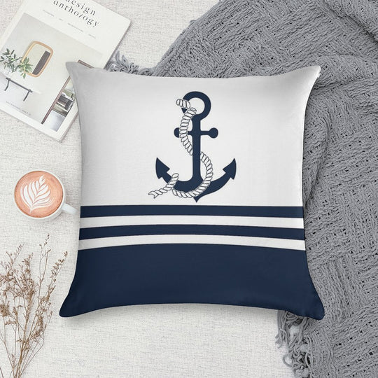 Nautical Blue Anchors with Blue And White Stripes Soft Skin-Friendly Throw Pillow