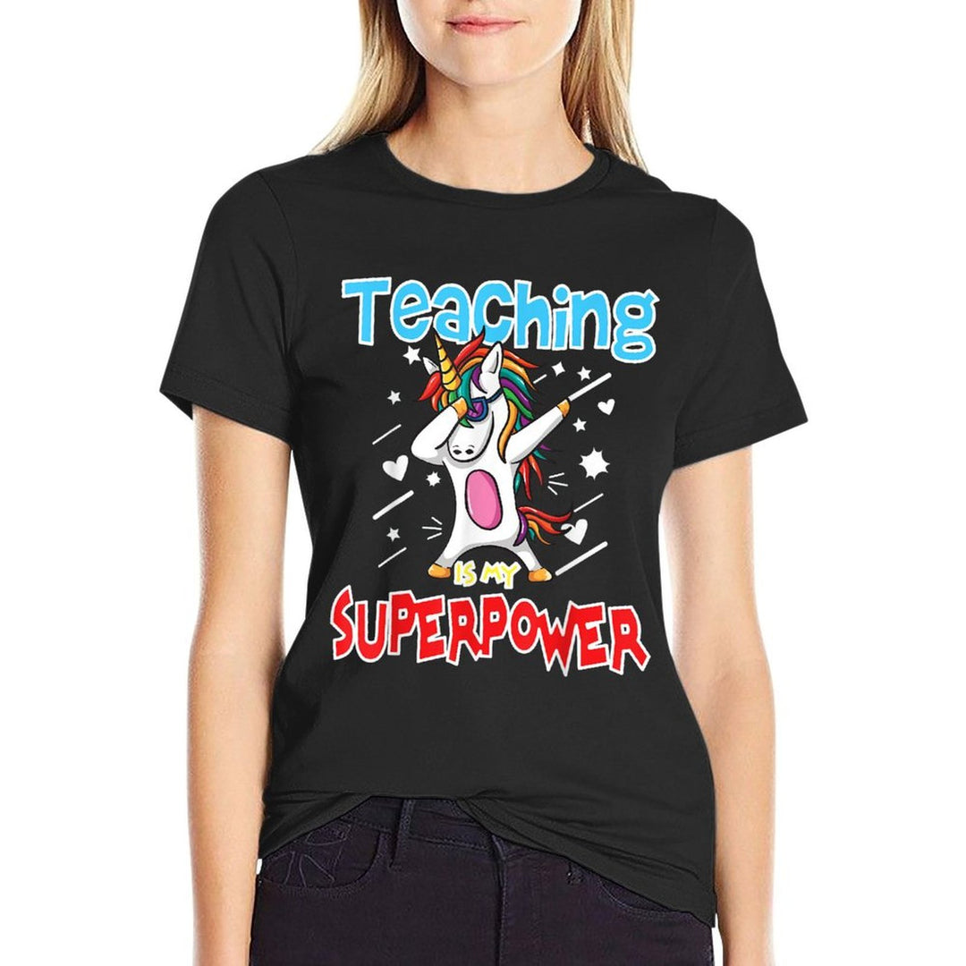 Teaching Is My Super Power Gift For Teacher Unicorn Men Women  Ribbed Collar T-Shirt