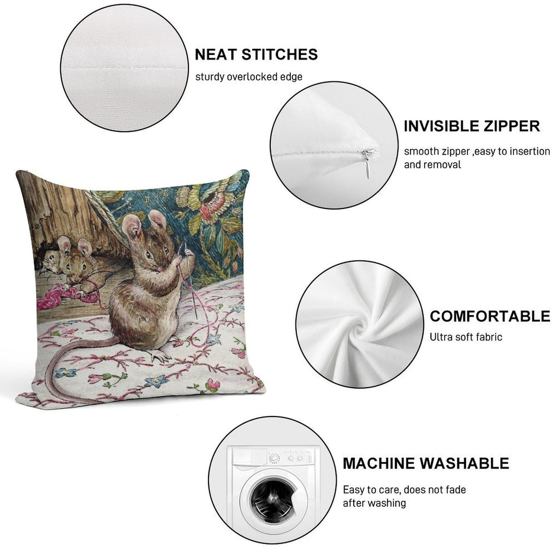 The Mice Go to Work - The Tailor of Gloucester - Beatrix Potter Soft Gift Ready Throw Pillow