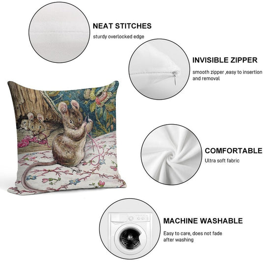 The Mice Go to Work - The Tailor of Gloucester - Beatrix Potter Soft Gift Ready Throw Pillow