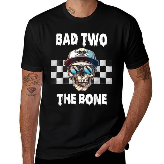 Bad To The Bone Birthday Halloween Skeleton Boy Toddler  Versatile T-Shirt