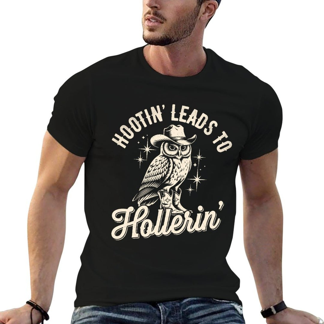 Hootin Leads To Hollerin Western Funny Cowboy Owl  Eco-friendly Material T-Shirt