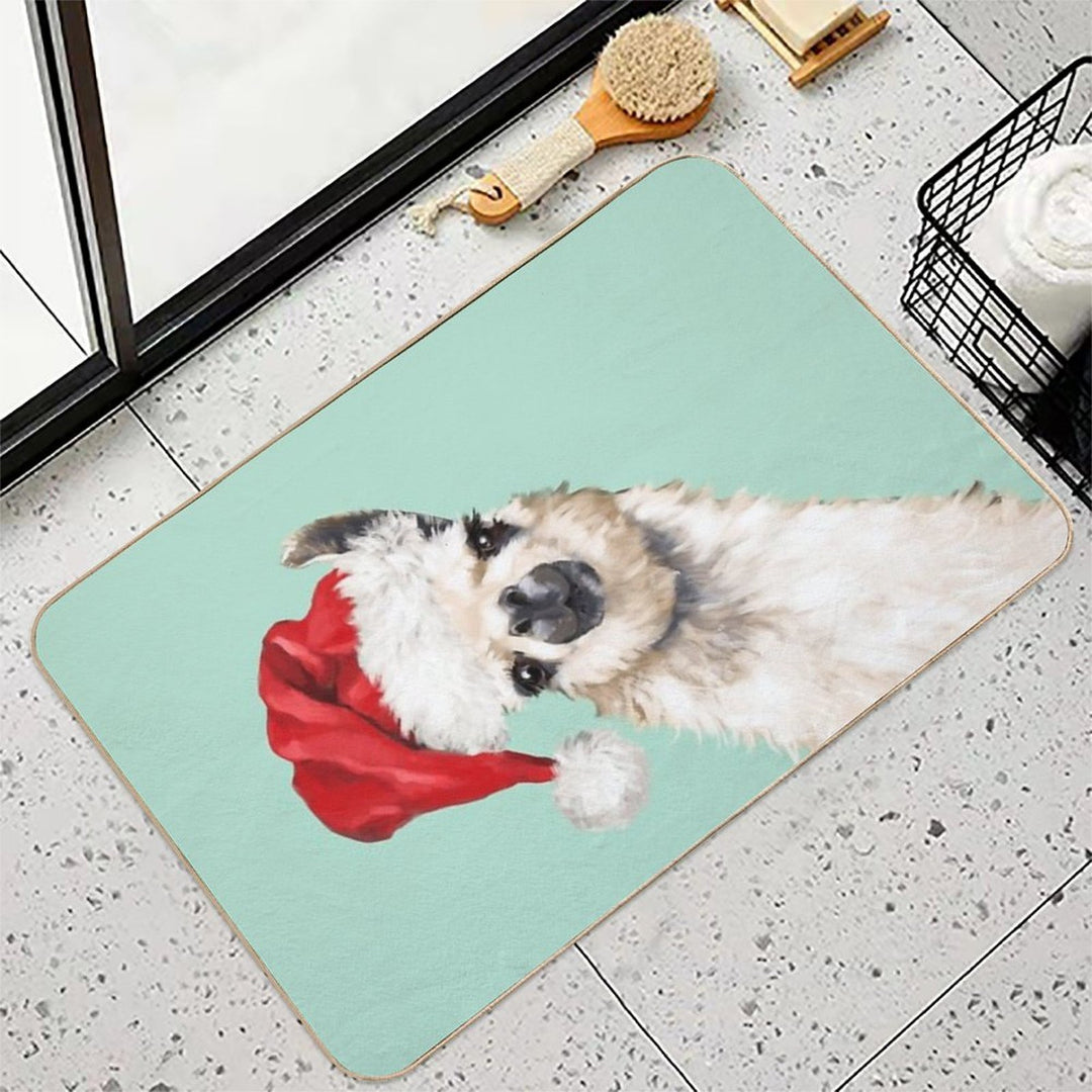 Christmas Sneaky Llama in Green  Absorbent Bath Mat
