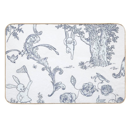 Blue Bunny Toile   Blue Toile   Blue Bunny Toile  Blue Toile Print  Long-Lasting Bath Mat