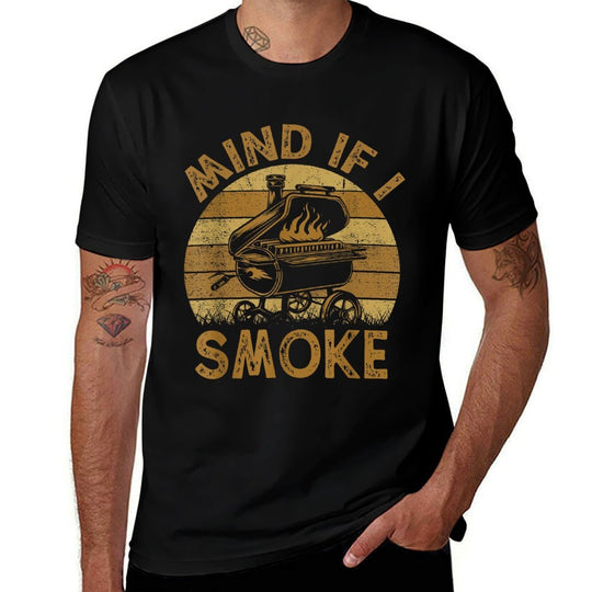 Mind If I Smoke Funny BBQ Barbeque Grilling Chef Dad  Polyester Blend T-Shirt