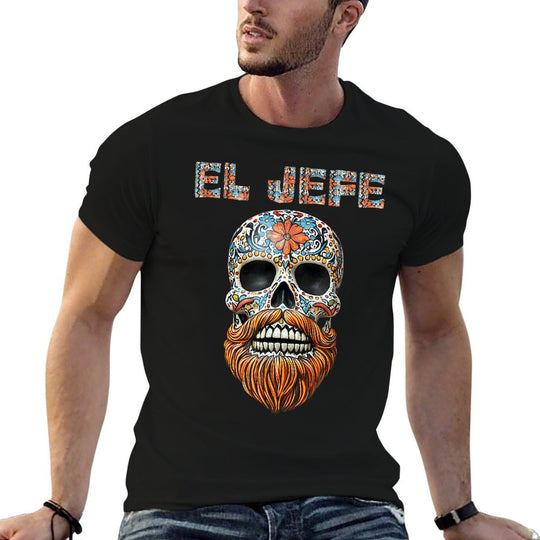 El Jefe Skull Mexican Boss Spanish Dia De Los Muertos  Trendy Pattern T-Shirt