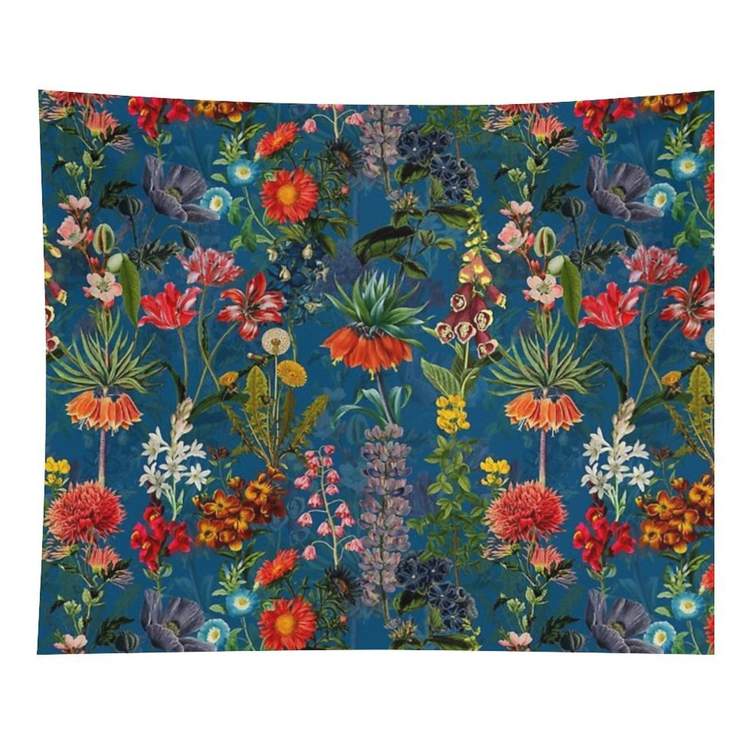 Vintage Blue Springflower Meadow Botanical Night Garden Tapestry