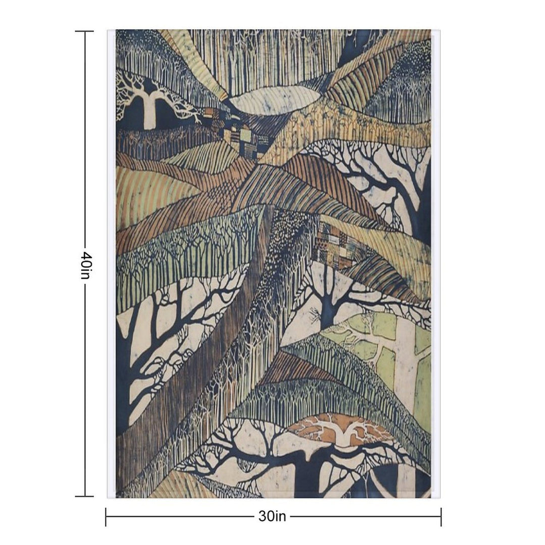 Marching Trees 1970's Batik Travel-friendly Throw Blanket