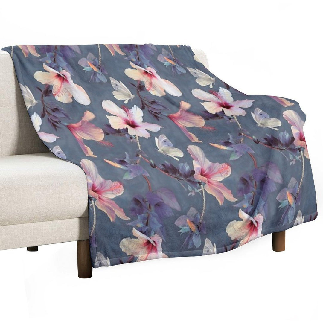Butterflies And Hibiscus Flowers - A Painted Pattern Compact Throw Blanket