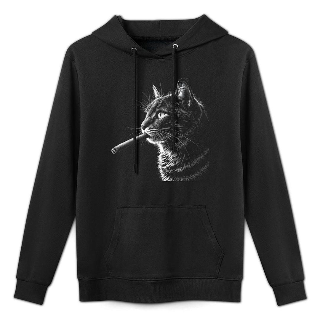 Cat Smoking Cigar Cigarette, Funny Smoker Hipster Black Adjustable Hood Hoodie