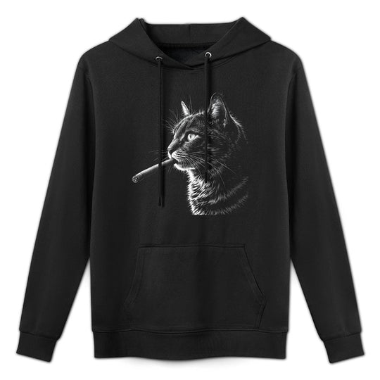 Cat Smoking Cigar Cigarette, Funny Smoker Hipster Black Adjustable Hood Hoodie
