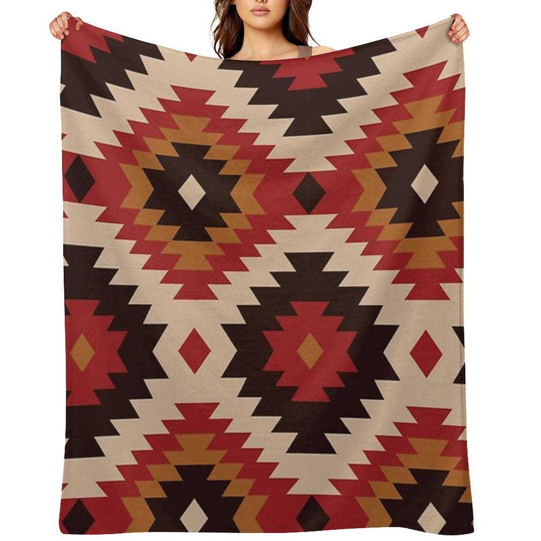 Navajo Red And Mustard Plush Throw Blanket