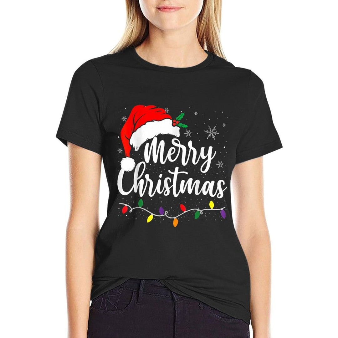Merry Christmas Lights Red Santa Hat Xmas Family Men Women  Easy-care T-Shirt
