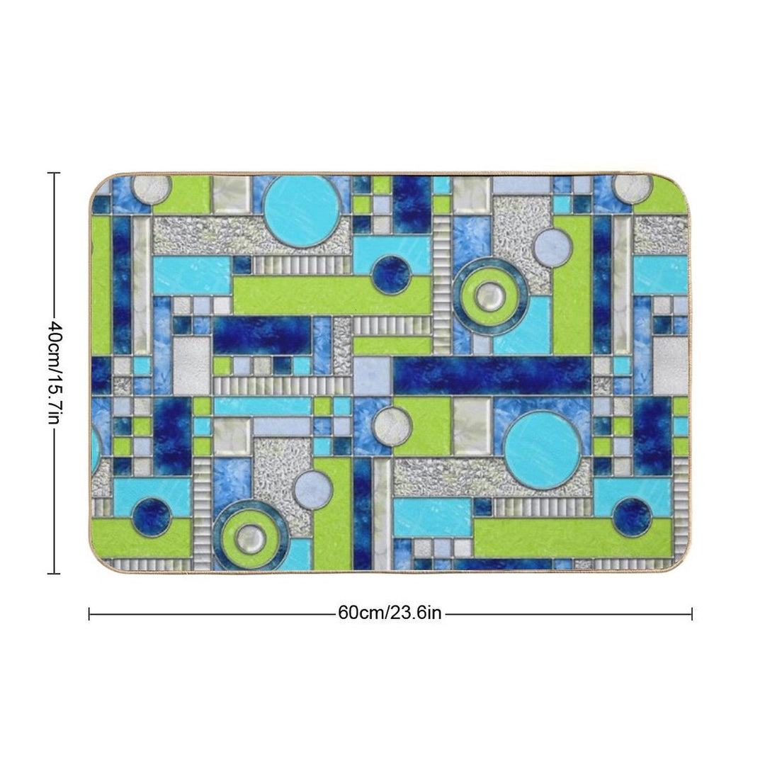 Stained Glass Window Color Blocking - Blue Green  Pet-Safe Bath Mat