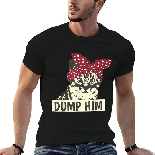 Dump Him Groovy Feminist Feminist Cat Bandana Womens Pun  Heathered Texture T-Shirt